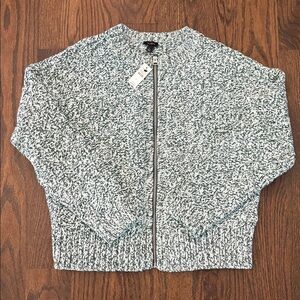 NWT Talbots Forest Green and White Knit Sweater Zipper Front Large